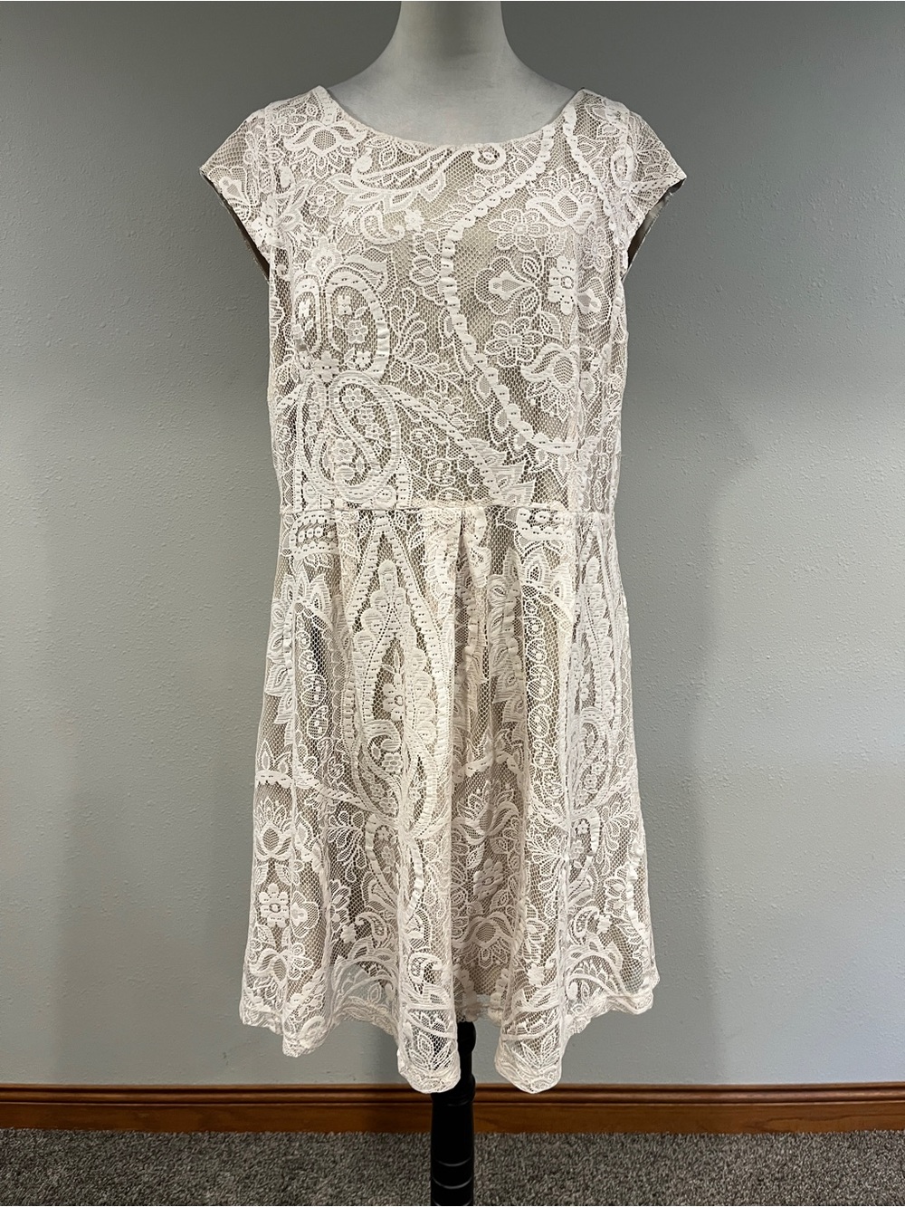 Liz Claiborne Ivory Lace Fit-and-Flare cap sleeves plus size Dress size 18